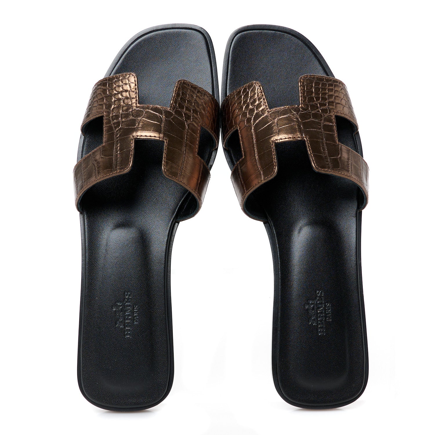 Hermes Metallic Alligator Oran Sandals 40 Dore Antique 2 of 9