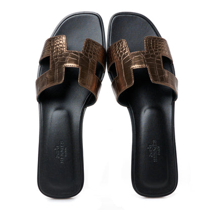 Hermes Metallic Alligator Oran Sandals 40 Dore Antique 2 of 9