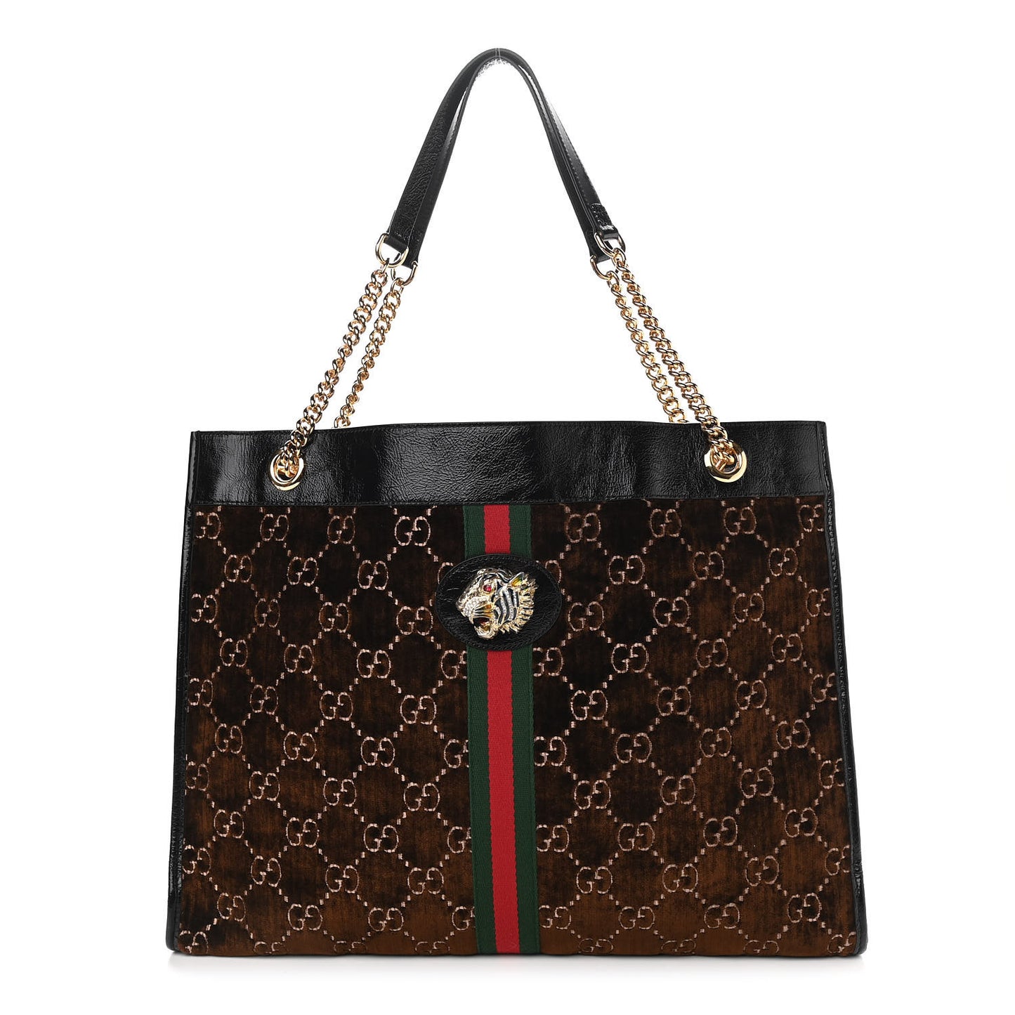 Velvet GG Monogram Large Rajah Chain Tote Brown