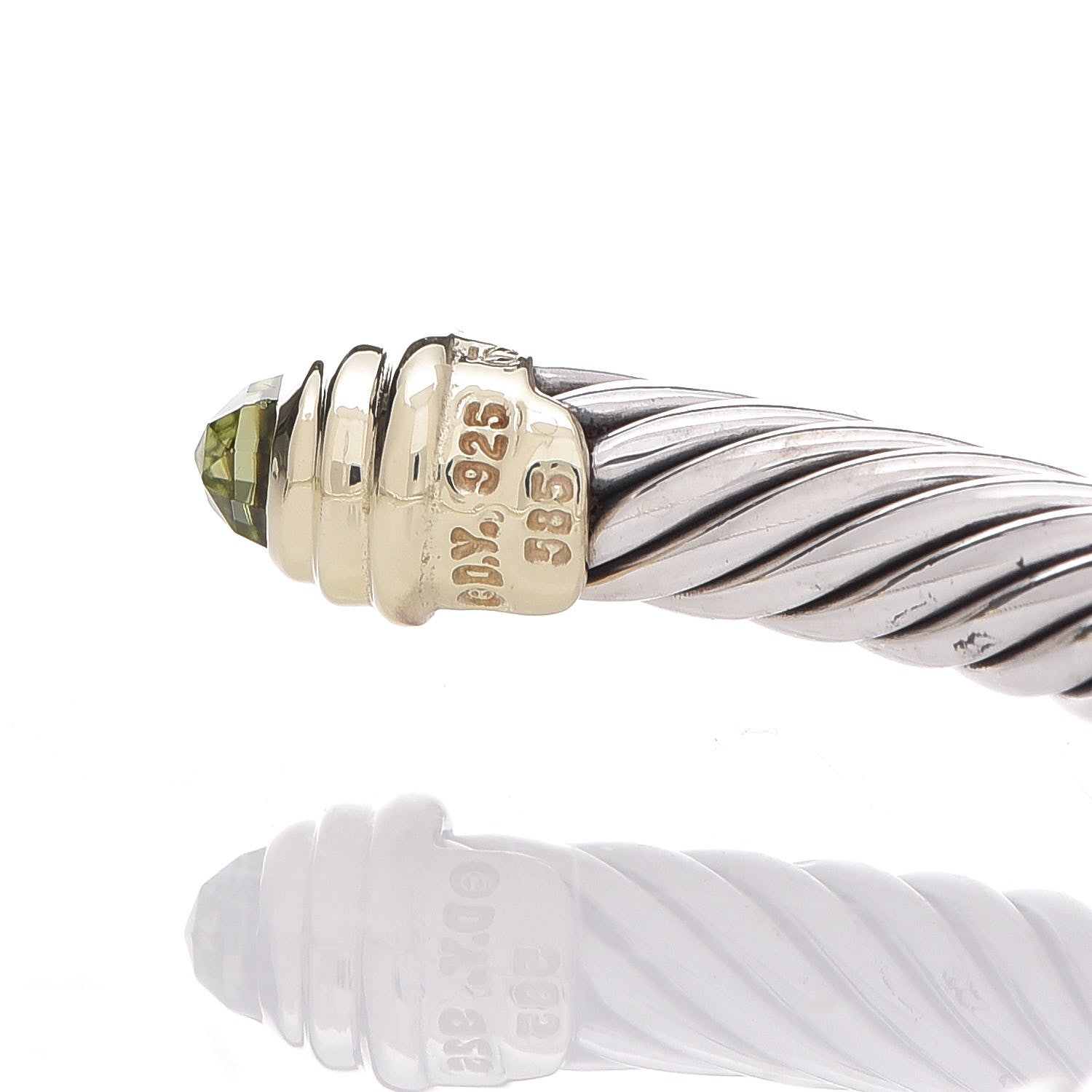 David Yurman Sterling Silver 14K Yellow Gold Peridot 5mm Cable Classics Petite Color Bracelet 4 of 5