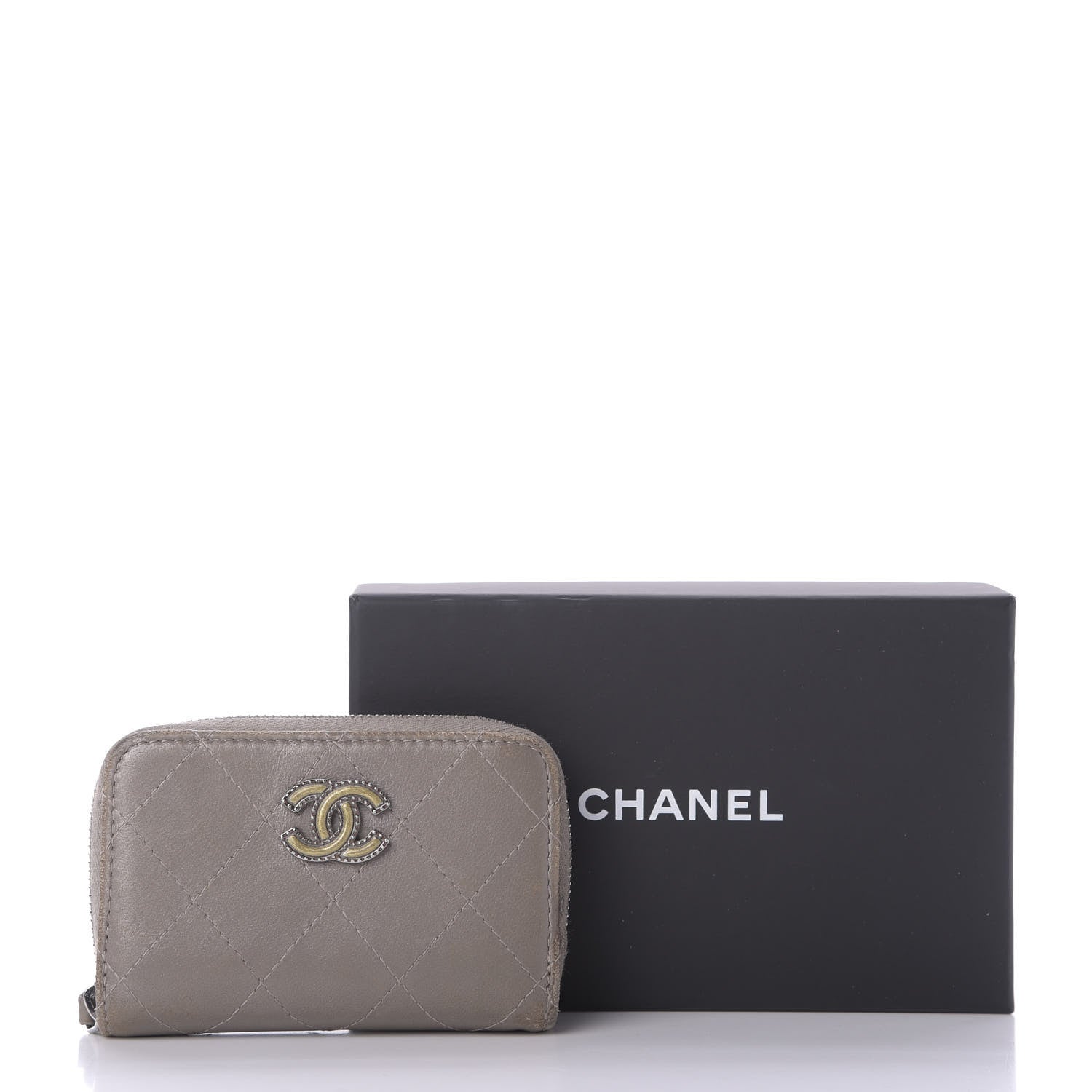 Chanel Calfskin Resin Quilted Zip Around Coin Purse Grey 8 of 9
