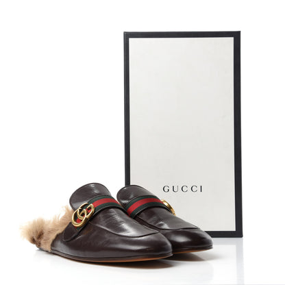 Gucci Goatskin Fur Web GG Mens Princetown Slippers 9 Cocoa 9 of 9