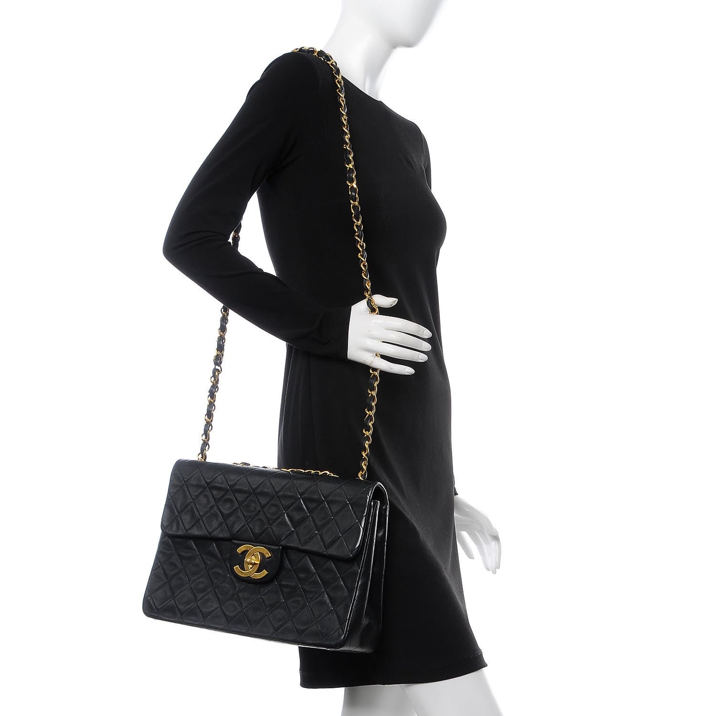 Lambskin Quilted XL Jumbo Single Flap Black