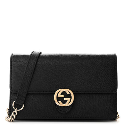 Gucci Dollar Calfskin Interlocking G Chain Wallet Black 1 of 11