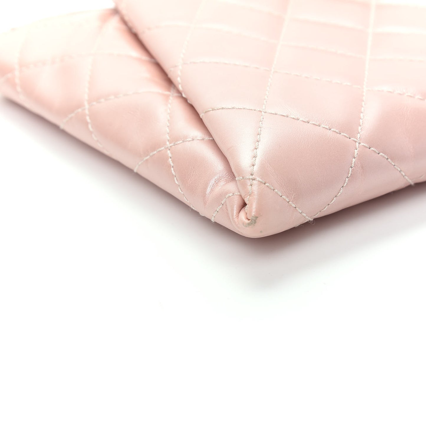 Glazed Calfskin Quilted Coco Pleats Clutch Light Pink