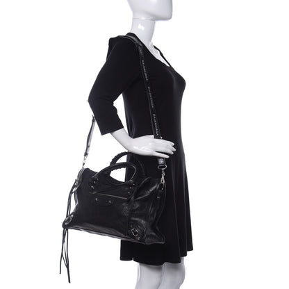 Balenciaga Agneau Classic Silver Hardware City Logo Strap Black White 2 of 9