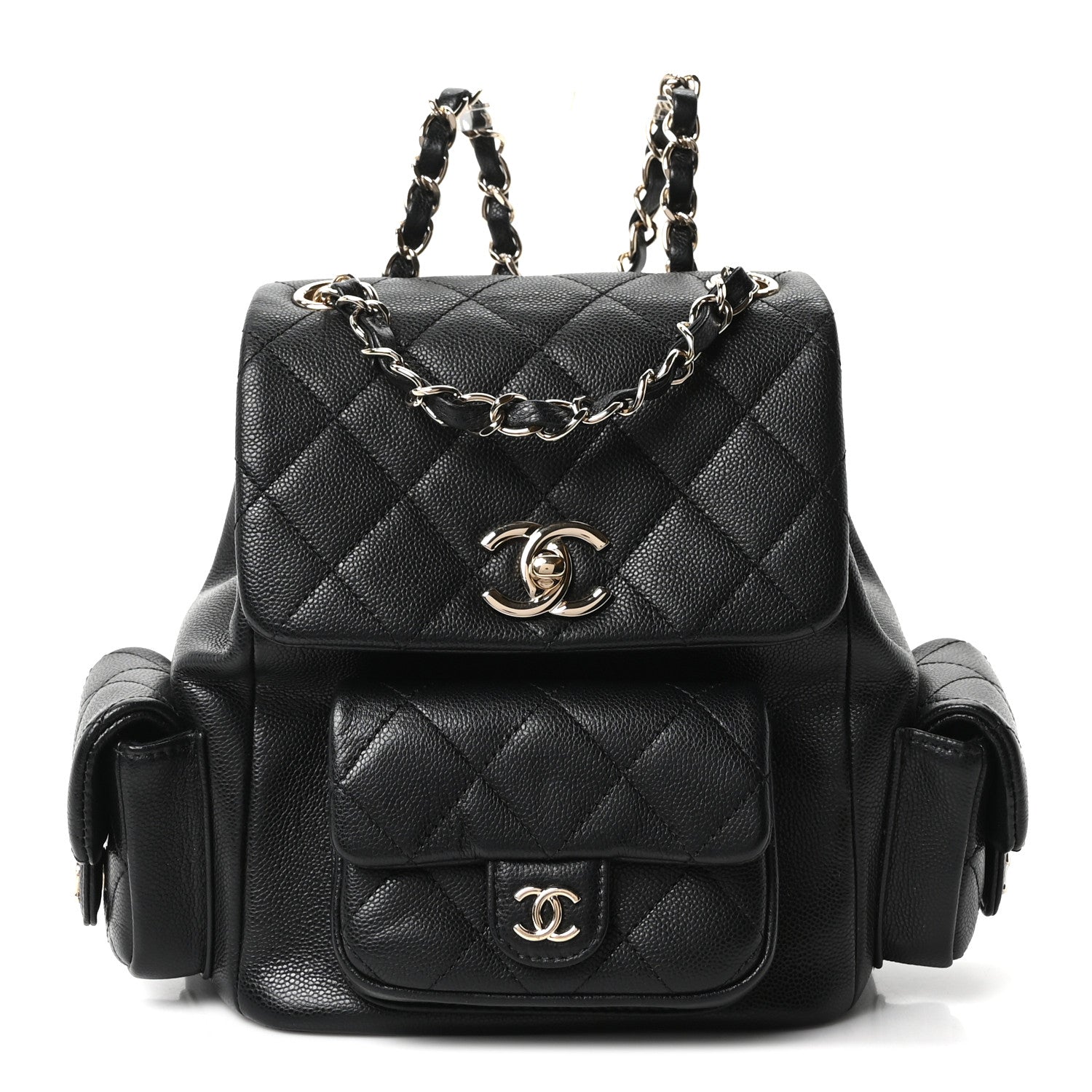 Chanel Shiny Caviar Quilted Small Pockets Drawstring Backpack Black 1 of 10