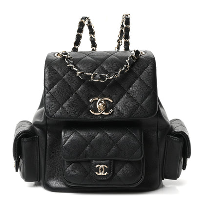 Chanel Shiny Caviar Quilted Small Pockets Drawstring Backpack Black 1 of 10