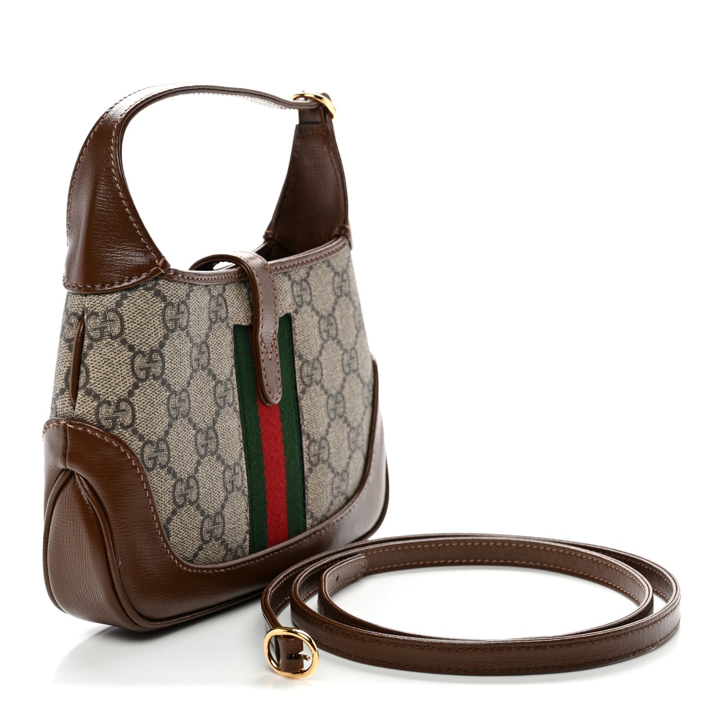 GG Supreme Monogram Azalea Calfskin Web Mini Jackie 1961 Hobo Beige Ebony Brown Sugar