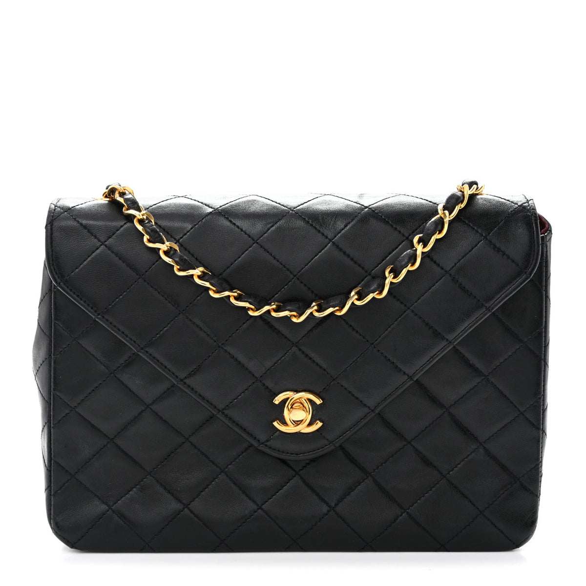 Chanel Lambskin Diamond Stitch Envelope Single Flap Black 1 of 9