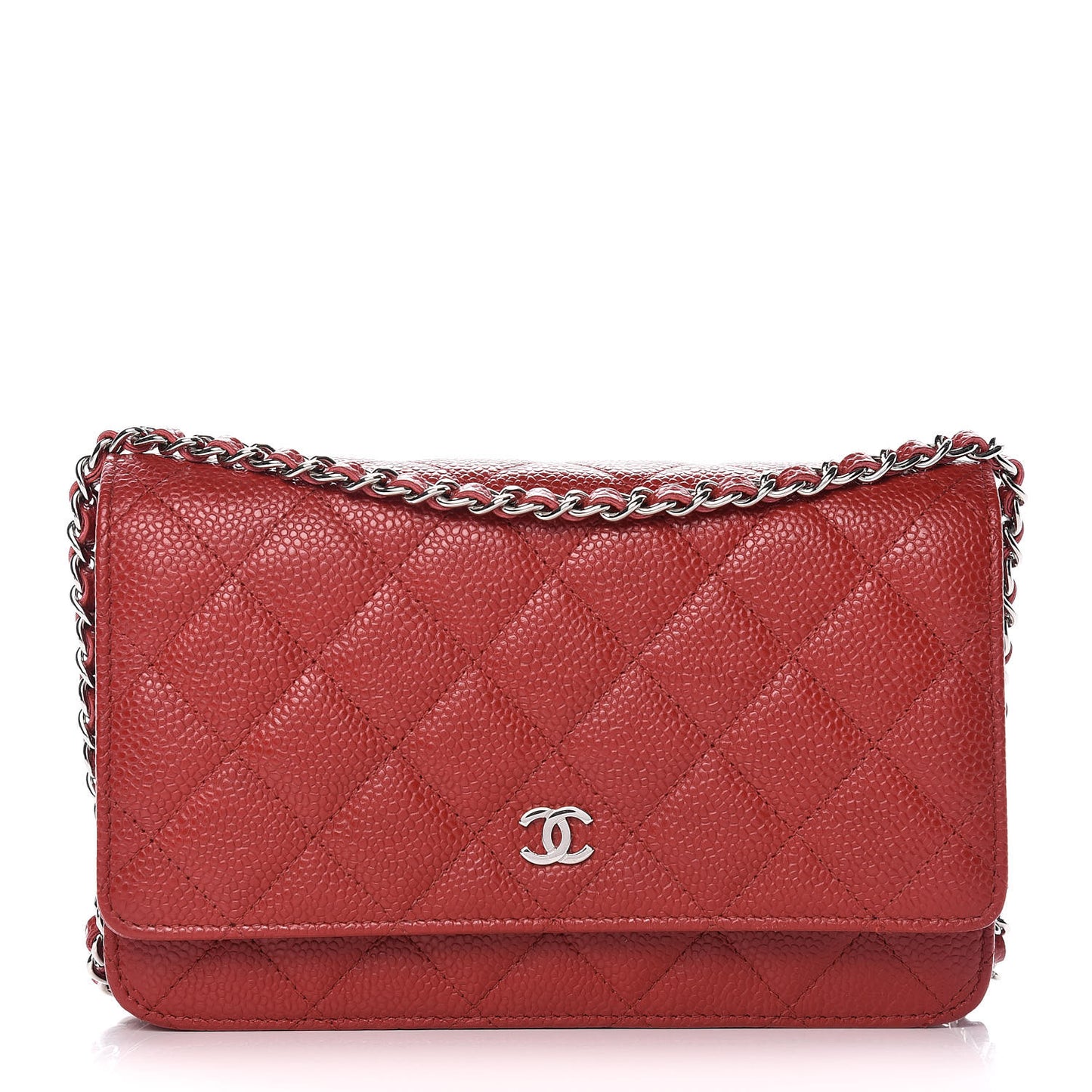 Caviar Quilted Wallet on Chain WOC Red