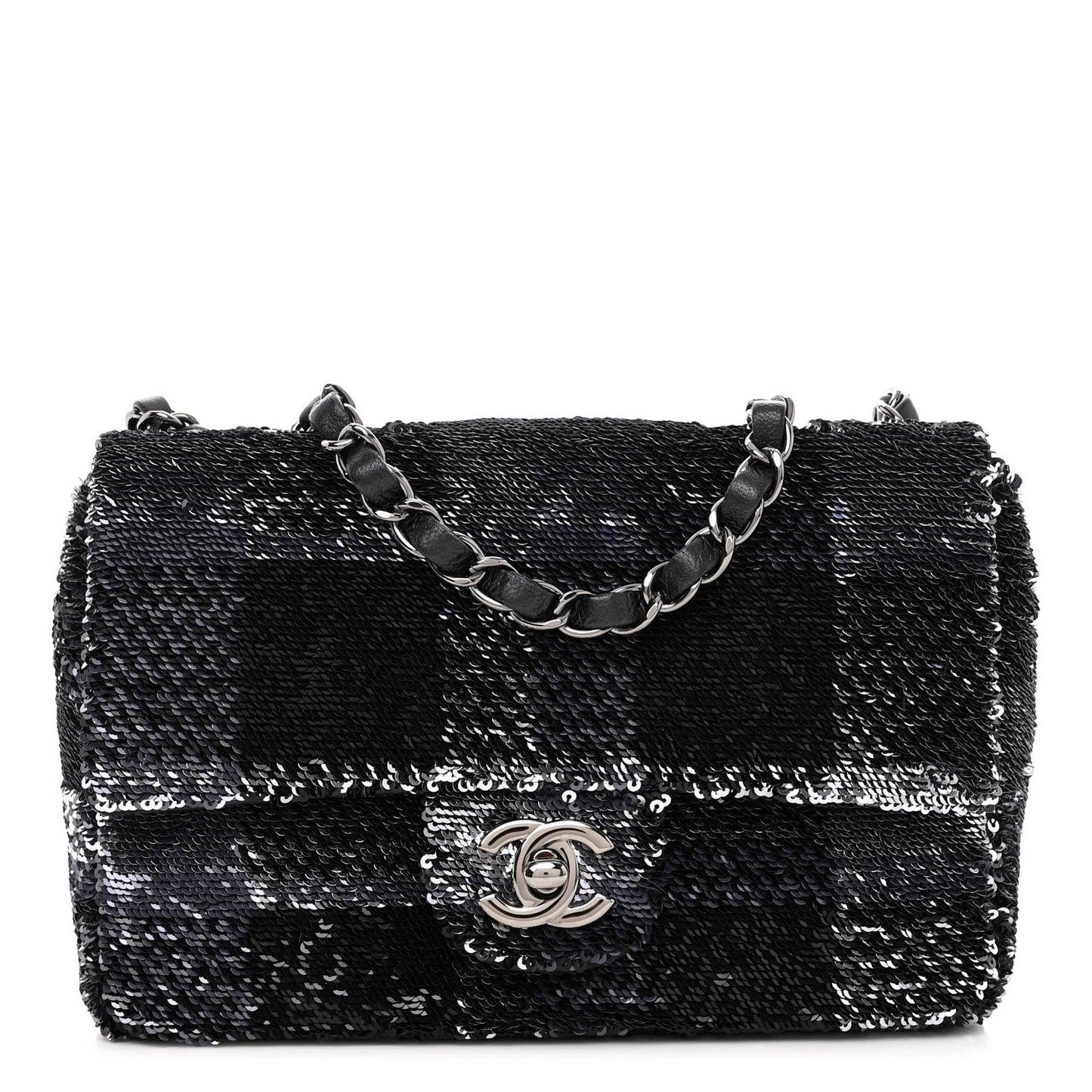 Sequin Mini Rectangular Single Flap Black Silver