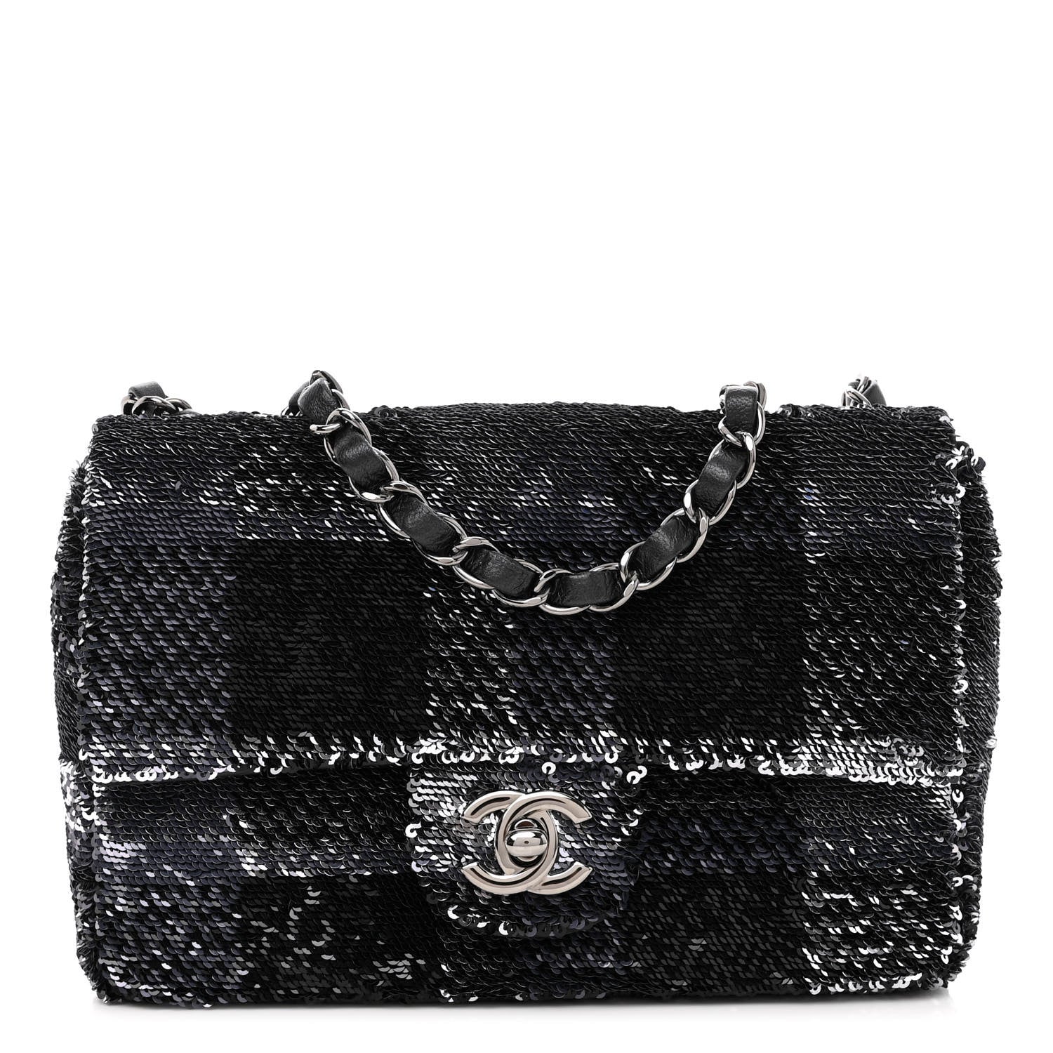 Chanel Sequin Mini Rectangular Single Flap Black Silver 1 of 10