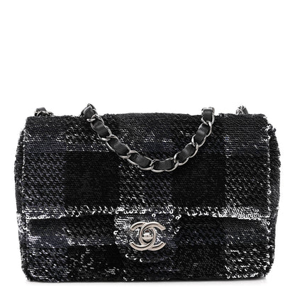 Chanel Sequin Mini Rectangular Single Flap Black Silver 1 of 10