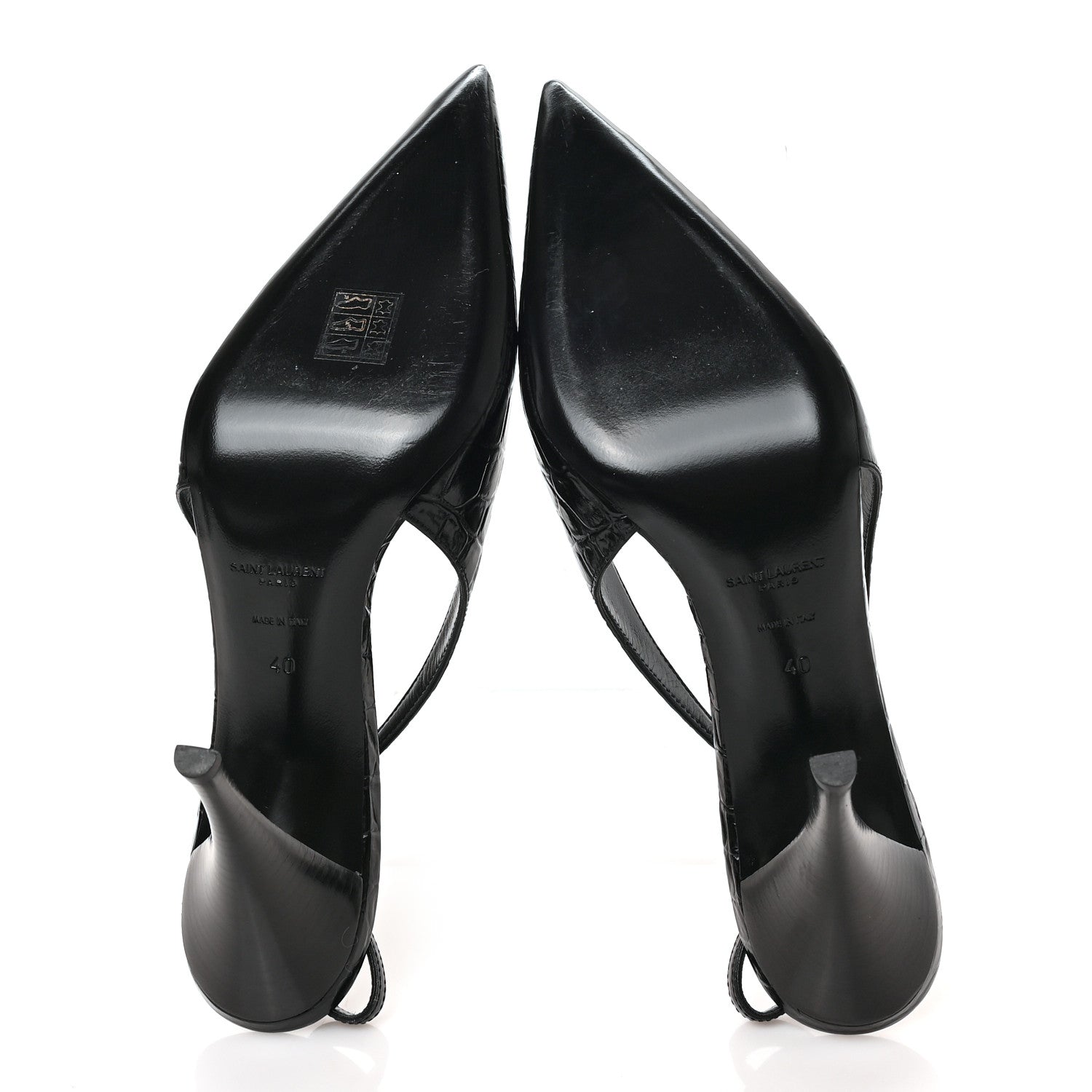 Saint Laurent Calfskin Crocodile Embossed Viper 90 Slingback Pumps 40 Black 5 of 8