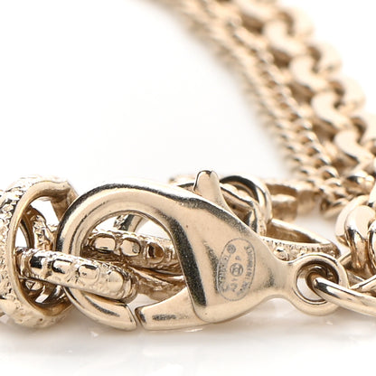 Chanel Metal Crystal CC Logo Multi Strand Charm Bracelet Gold 4 of 6