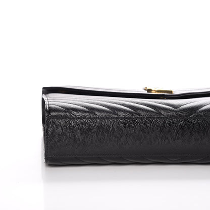 Saint Laurent Grain De Poudre Matelasse Chevron Large Monogram Satchel Black 8 of 9