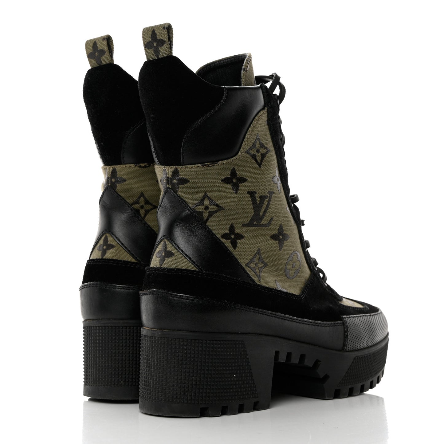 Suede Monogram Laureate Platform Desert Boots 38 Kaki Black