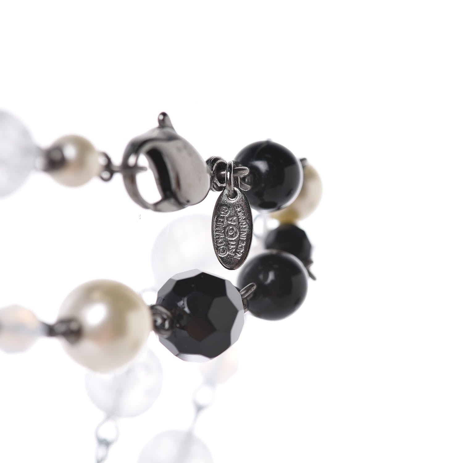 Chanel Pearl Crystal Bead CC Long Necklace Black 6 of 6
