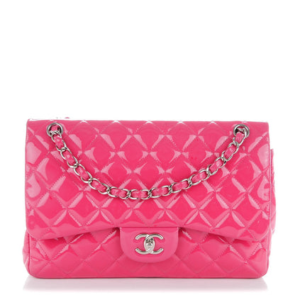 Chanel Patent Calfskin Quilted Jumbo Double Flap Fuchsia 1 of 10