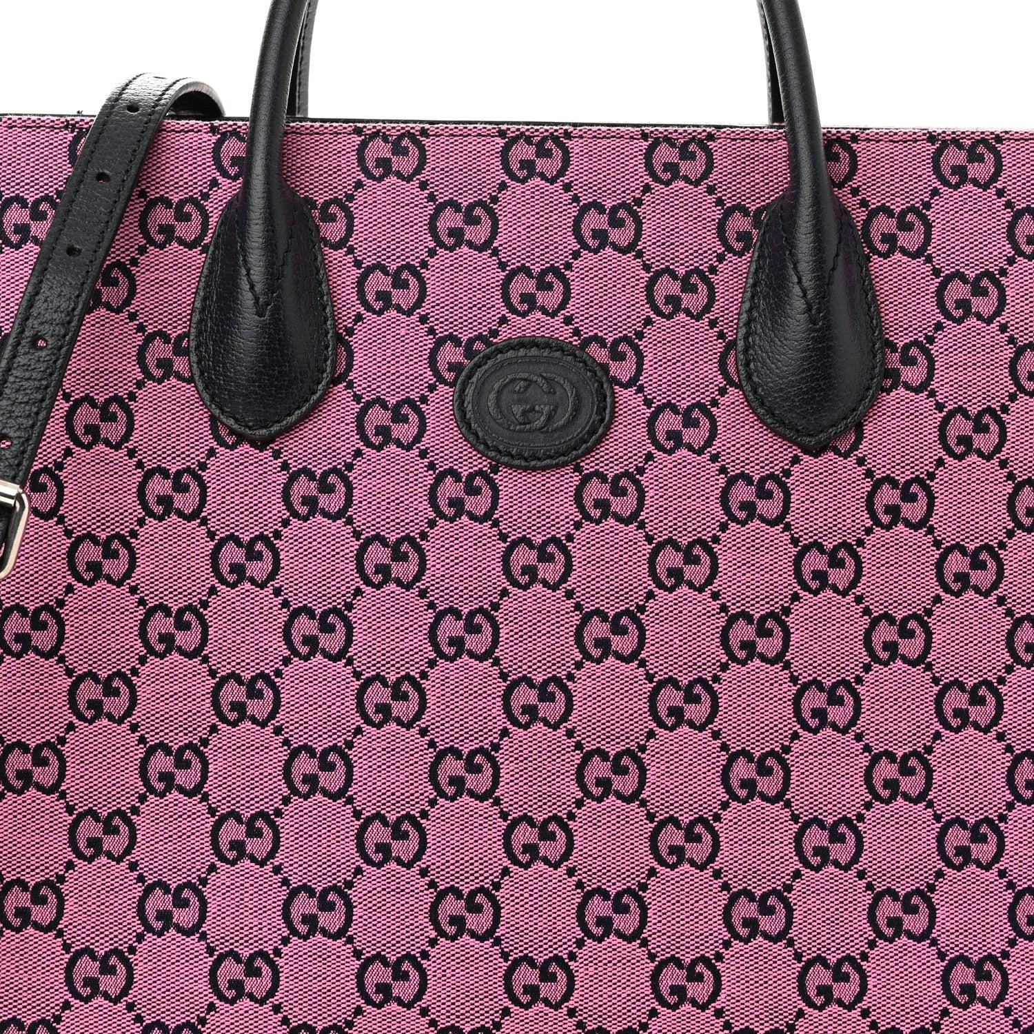 Gucci Monogram Multicolor Textured Dollar Calfskin Small Retro Interlocking G Tote Bag Pink Blue 8 of 10