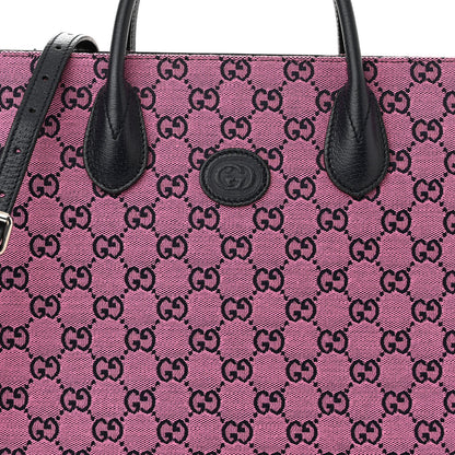 Gucci Monogram Multicolor Textured Dollar Calfskin Small Retro Interlocking G Tote Bag Pink Blue 8 of 10