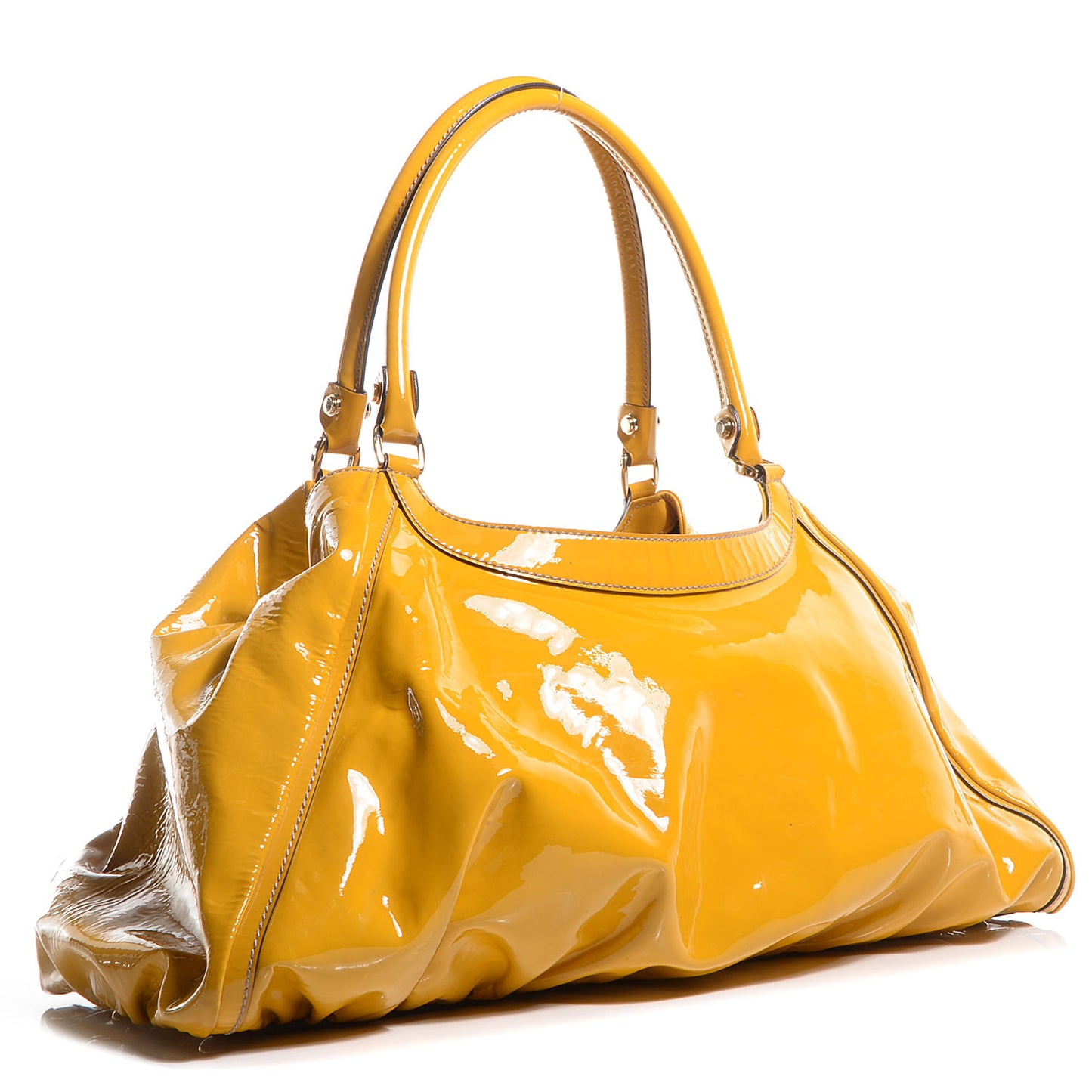 Patent Large D Gold Shoulder Bag Yellow