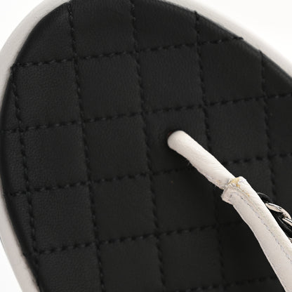 Chanel Lambskin Crystal Chain CC Logo Thong Sandals 38 White 9 of 10