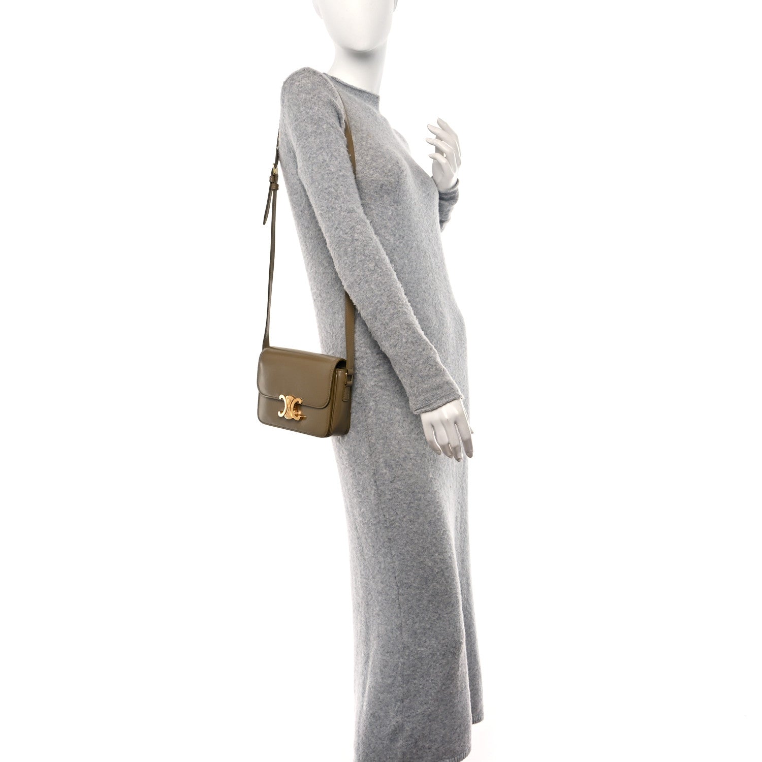 Celine Shiny Calfskin Teen Triomphe Olive 2 of 11