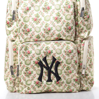 Gucci X MLB Satin Floral Print NY Yankees Patch Backpack Ivory Green 7 of 10