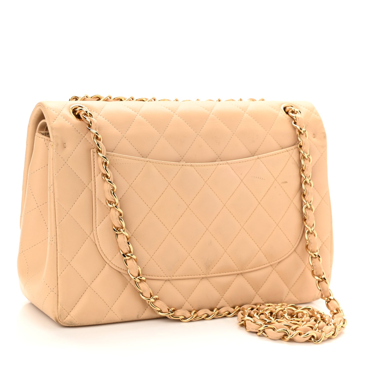 Lambskin Quilted Jumbo Double Flap Beige