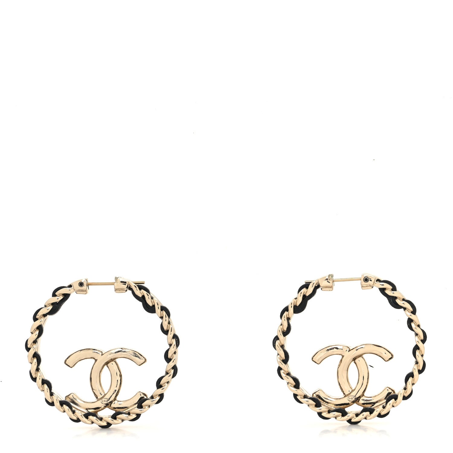 Chanel Lambskin CC Chain Hoop Earrings Black Gold 1 of 4