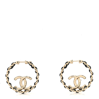 Chanel Lambskin CC Chain Hoop Earrings Black Gold 1 of 4