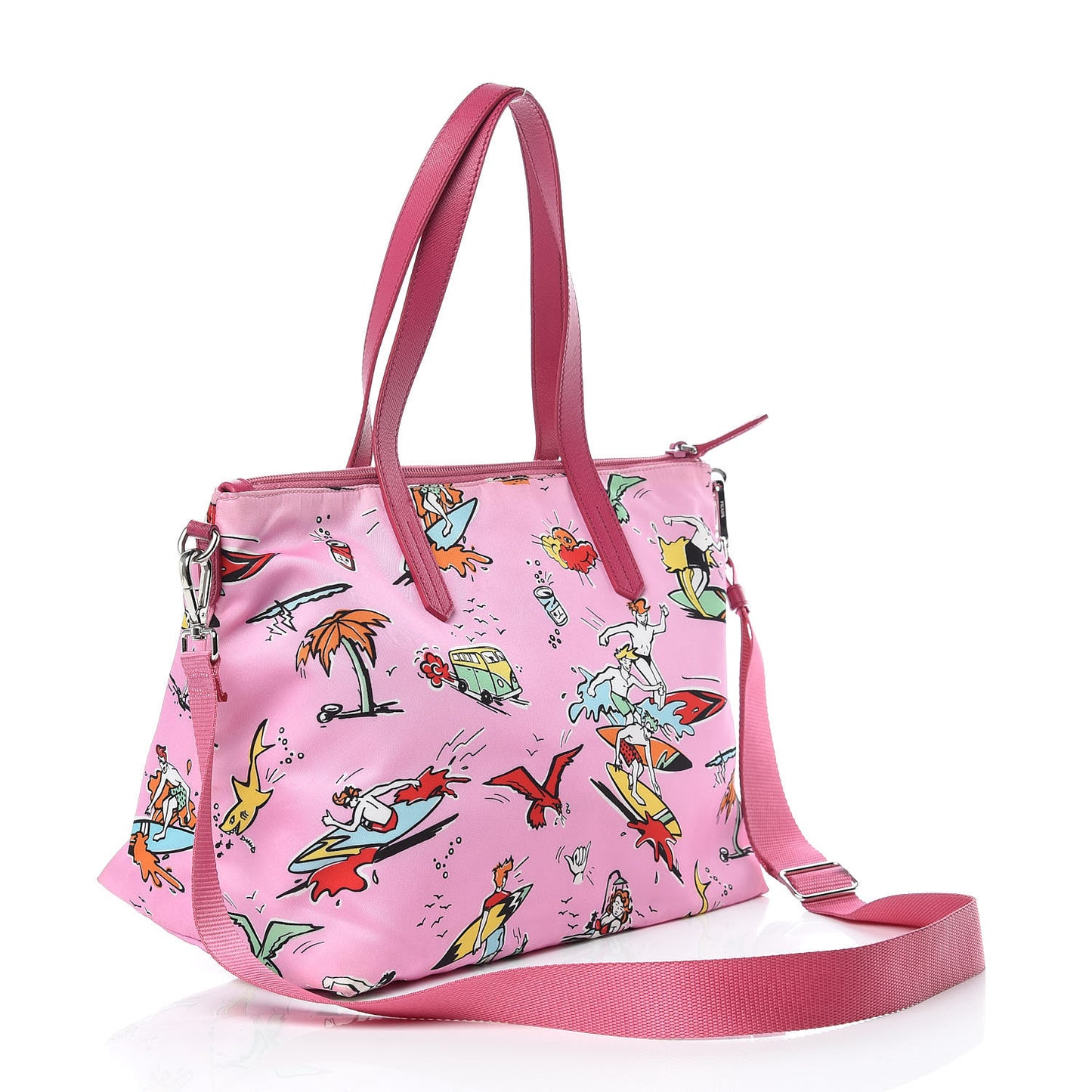 Tessuto Stampato Nylon Saffiano Surf Print Tote Rosa