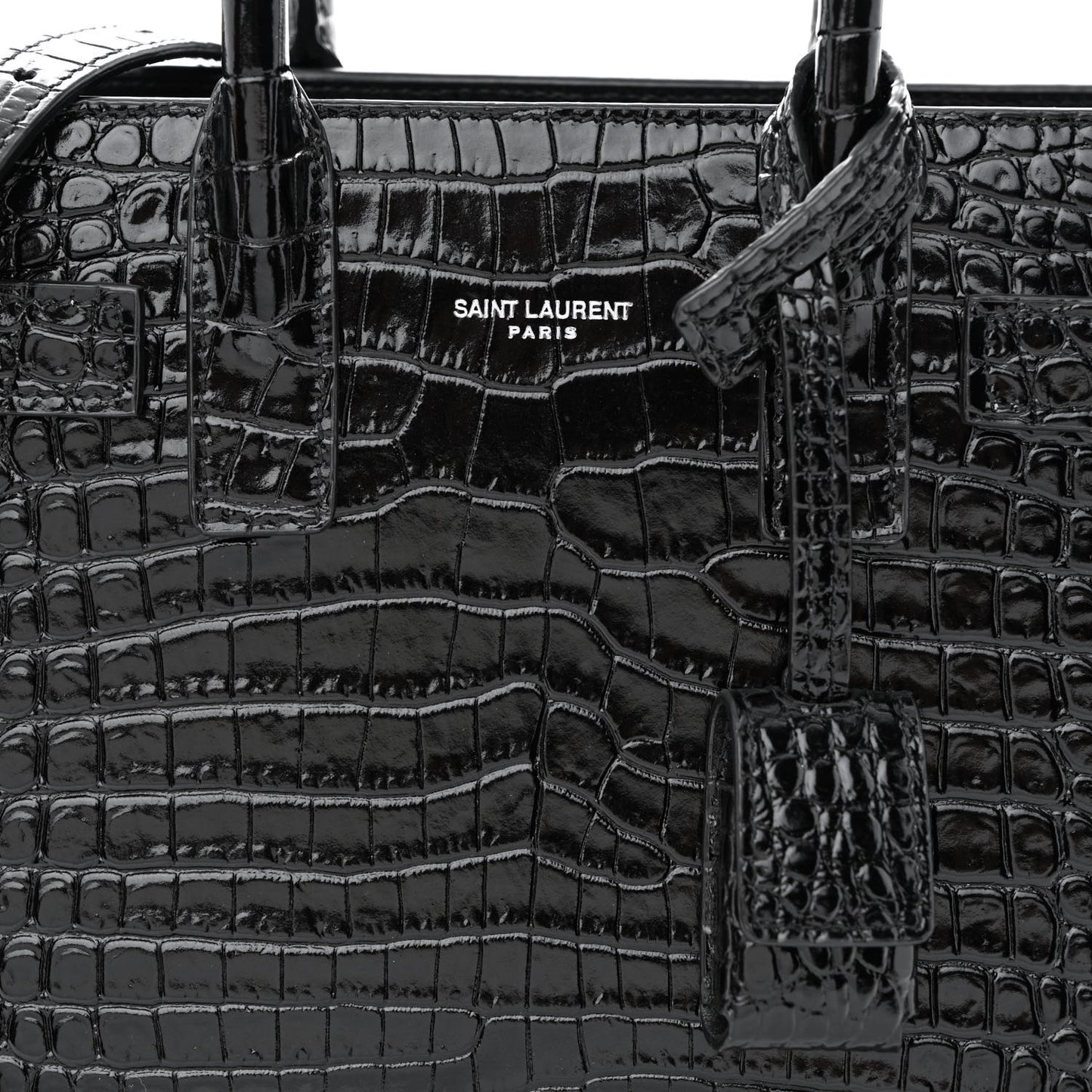 Calfskin Crocodile Embossed Nano Sac De Jour Black