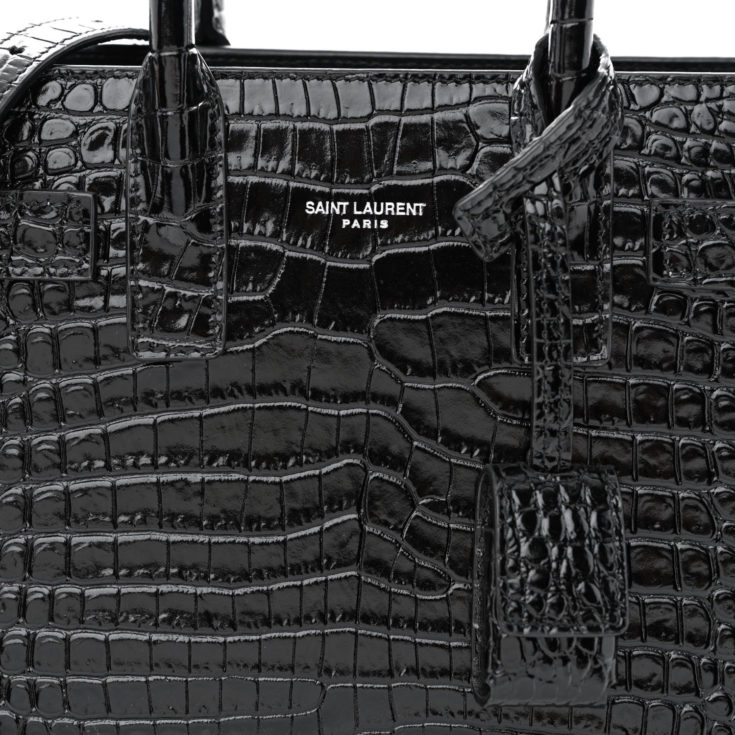 Saint Laurent Calfskin Crocodile Embossed Nano Sac De Jour Black 8 of 13