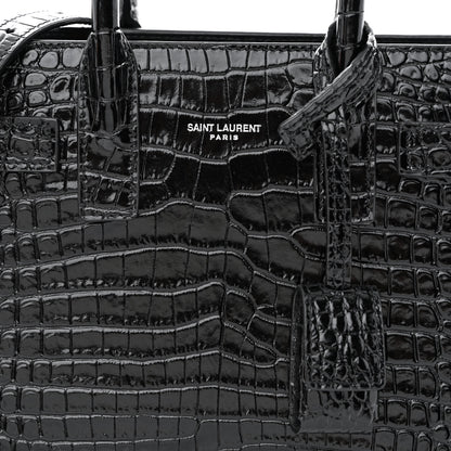 Saint Laurent Calfskin Crocodile Embossed Nano Sac De Jour Black 8 of 13