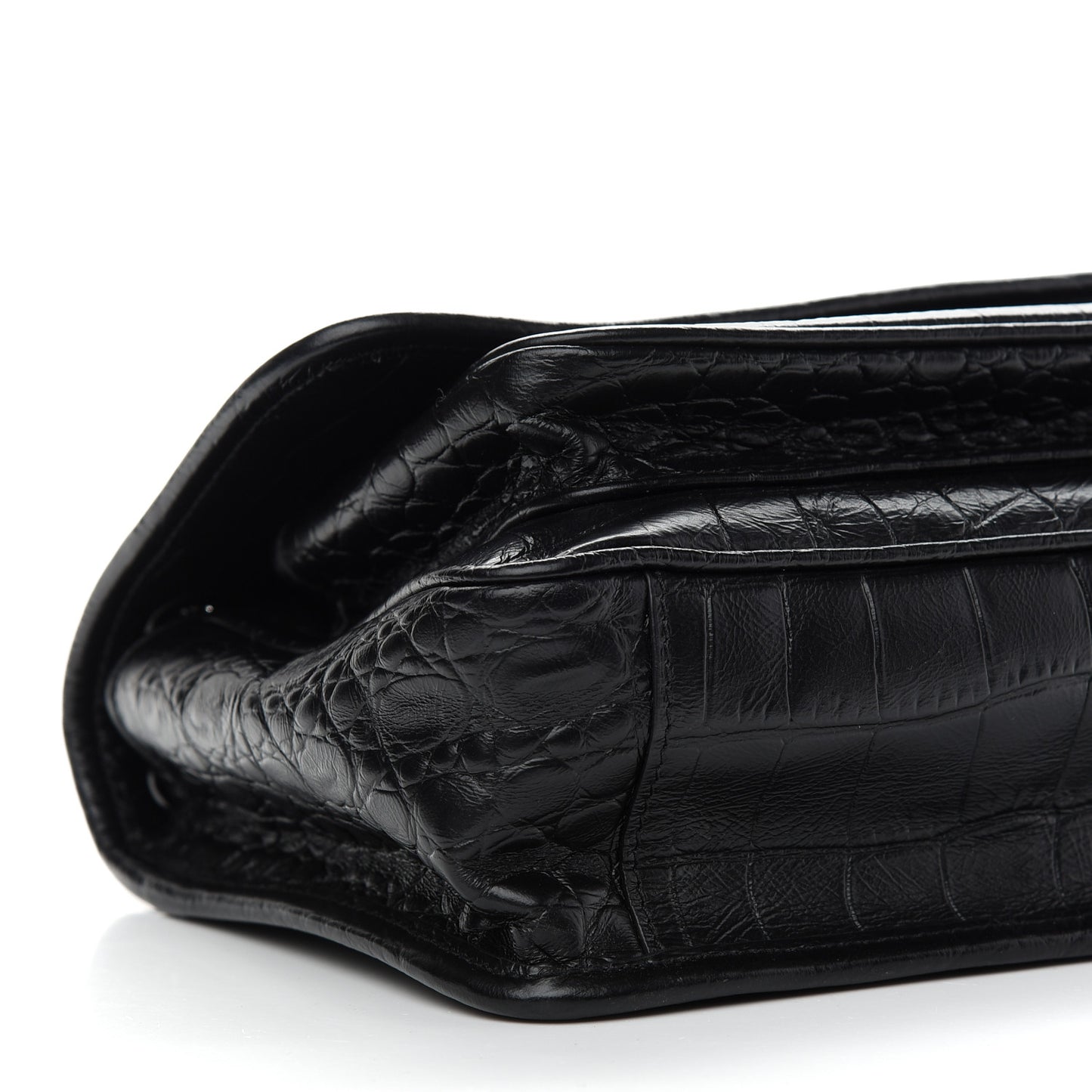 Calfskin Crocodile Embossed Matelasse Monogram Baby Niki Chain Satchel Black