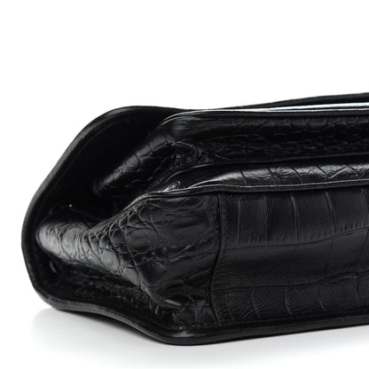 Saint Laurent Calfskin Crocodile Embossed Matelasse Monogram Baby Niki Chain Satchel Black 8 of 9