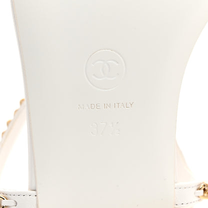 Chanel Lambskin CC Heart Chain Sandals 37.5 White 8 of 8