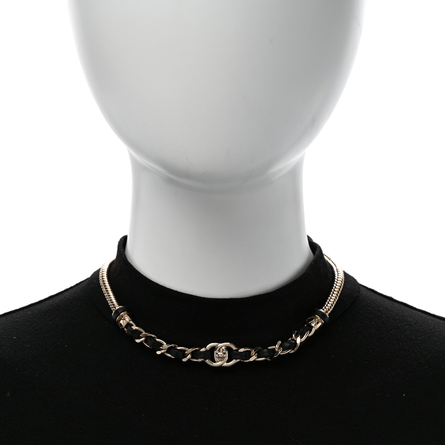 Chanel Metal Lambskin CC Turnlock Choker Necklace Black Gold 2 of 6