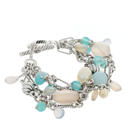 David Yurman Sterling Silver Aquamarine Pearl Moonstone Blue Topaz Multi Chain Toggle Bracelet 1 of 3
