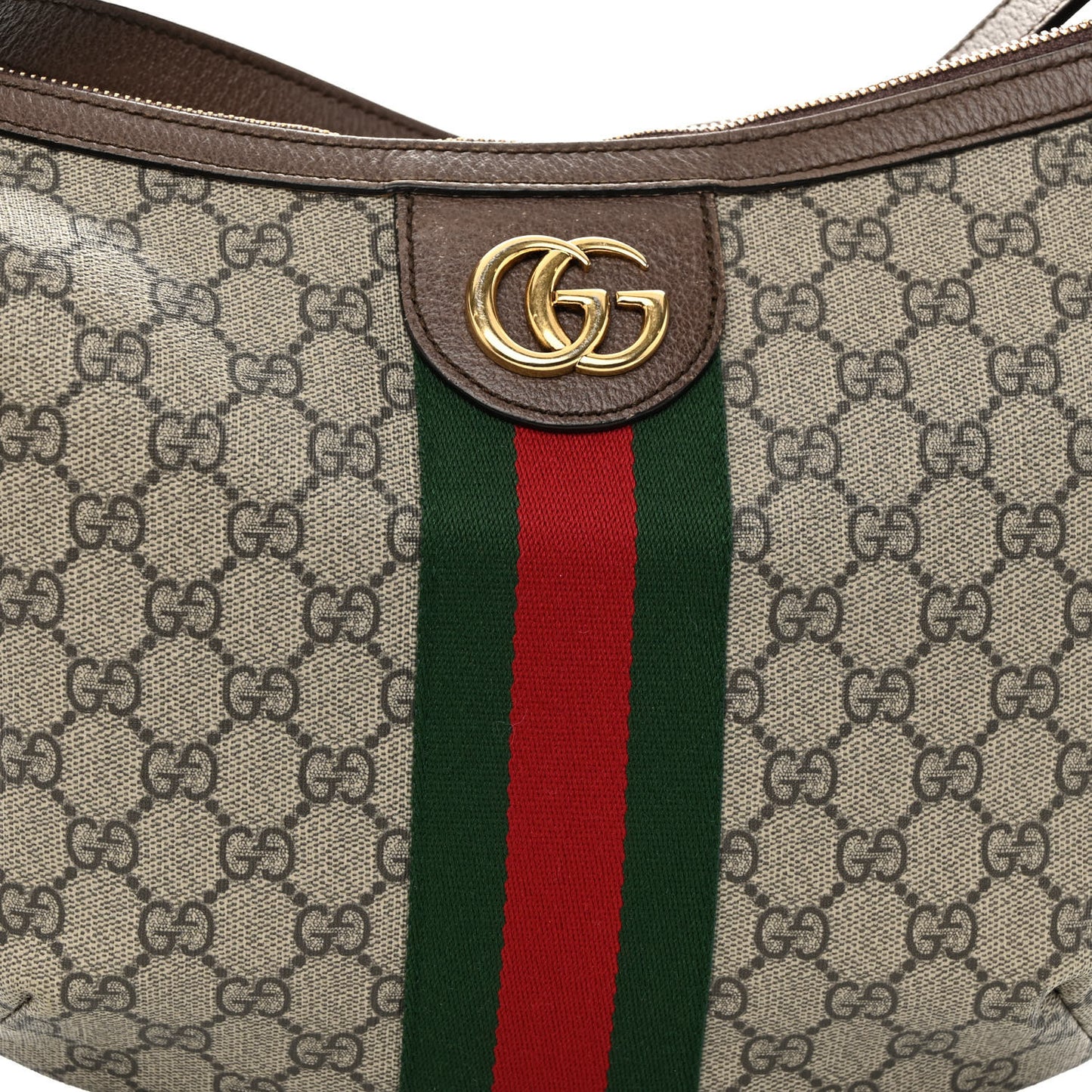 GG Supreme Monogram Web Small Ophidia Half Moon Hobo Brown
