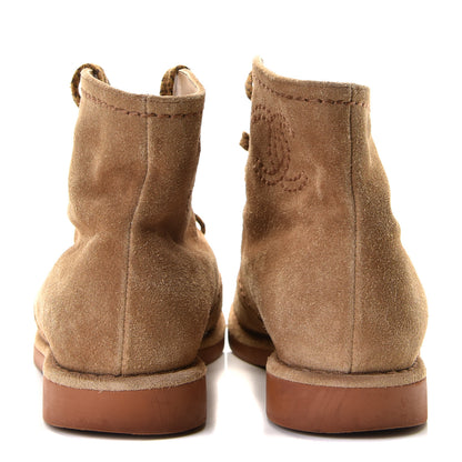 Chanel Suede Calfskin Womens Lace Up Short Boots 35.5 Dark Beige 5 of 20
