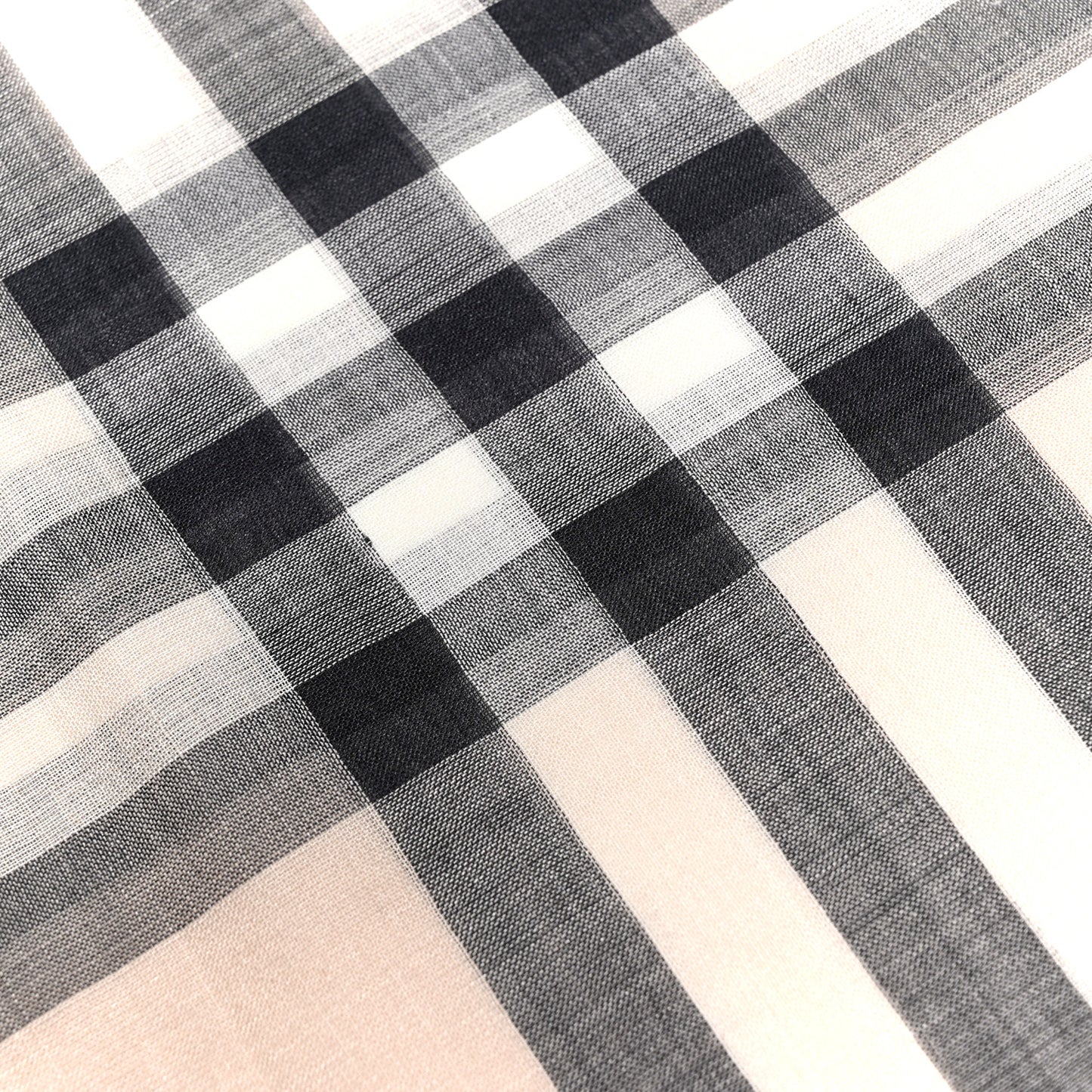 Wool Silk Gauze Giant Check Lightweight Scarf Stone