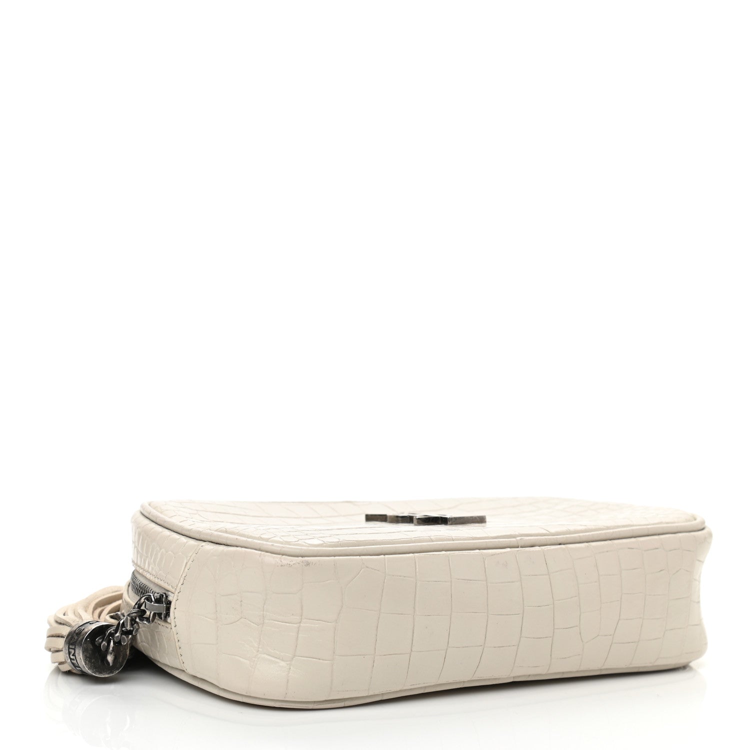 Saint Laurent Calfskin Crocodile Embossed Monogram Mini Lou Camera Bag Crema Soft 4 of 11