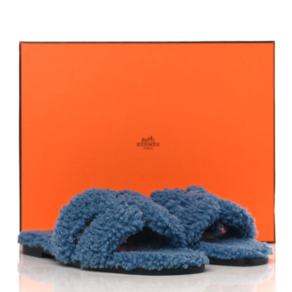 Hermes Woolskin Oran Sandals 35.5 Bleu 8 of 8