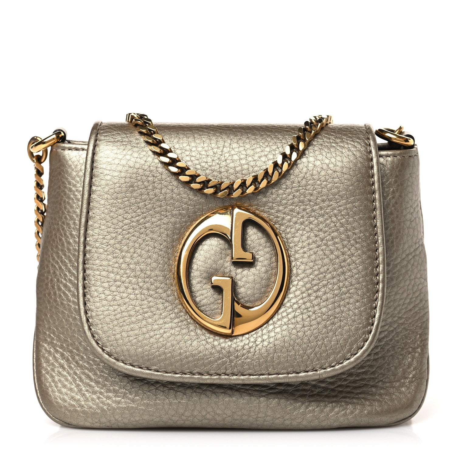 Gucci Pebbled Calfskin Small 1973 Chain Shoulder Bag Champagne 1 of 9