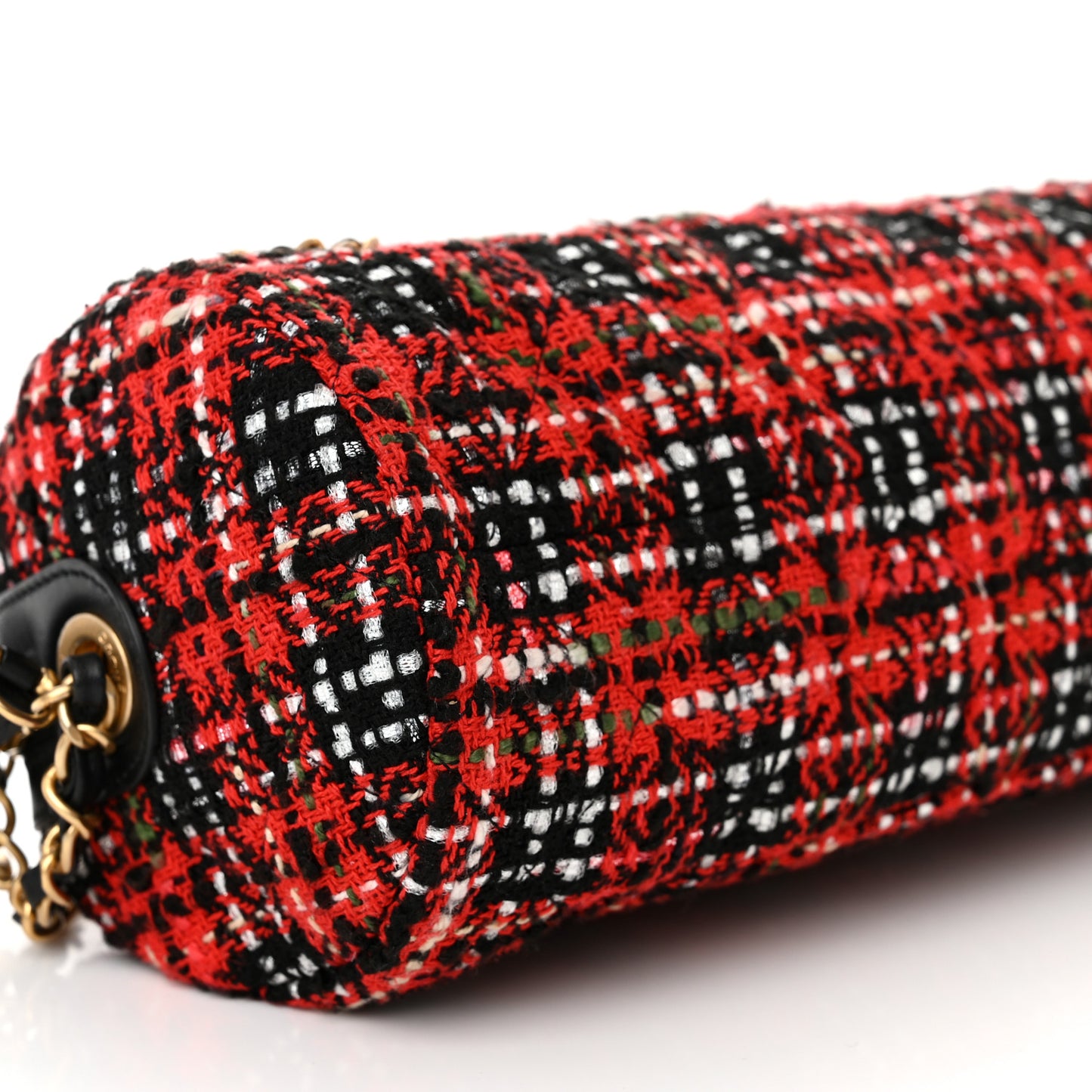 Tweed Calfskin Signe Bowling Bag Red Black