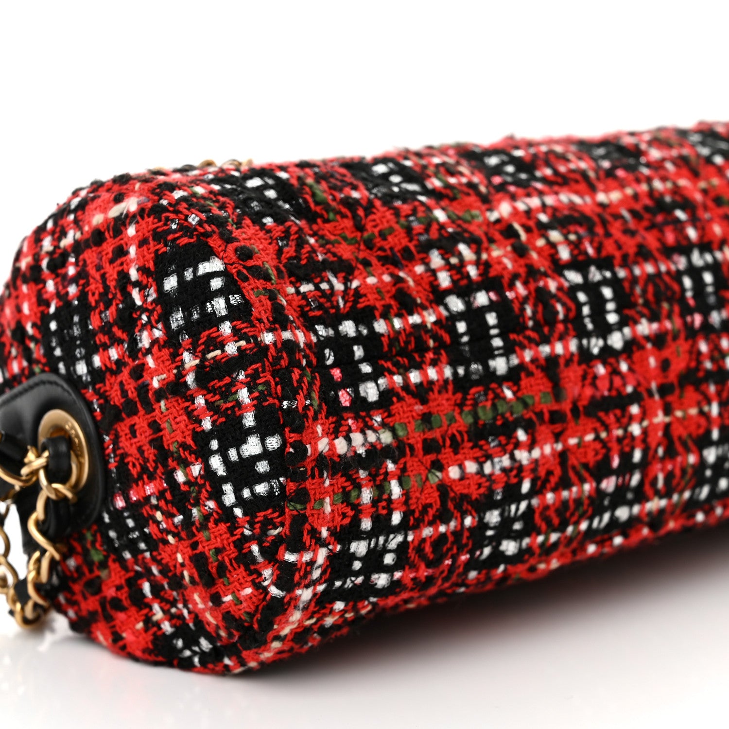 Chanel Tweed Calfskin Signe Bowling Bag Red Black 9 of 10